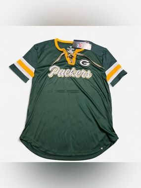 NWT NFL Fanatics Green Bay Packers Womens Lace Up Jersey Style Shirt Sz Medium